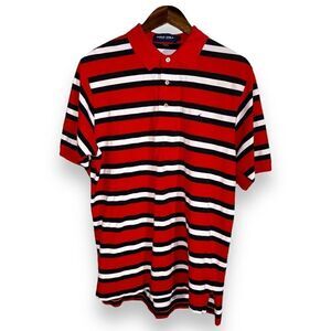 Polo Ralph Lauren Red & White Stripes Pique Mesh Polo L